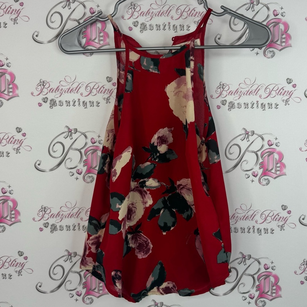 Abercrombie & Fitch tank top halter keyhole detail flowers Red Floral Top